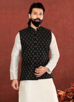 Cotton Silk Black Festival Wear Embroidery Work Readymade Men's Waist Coat